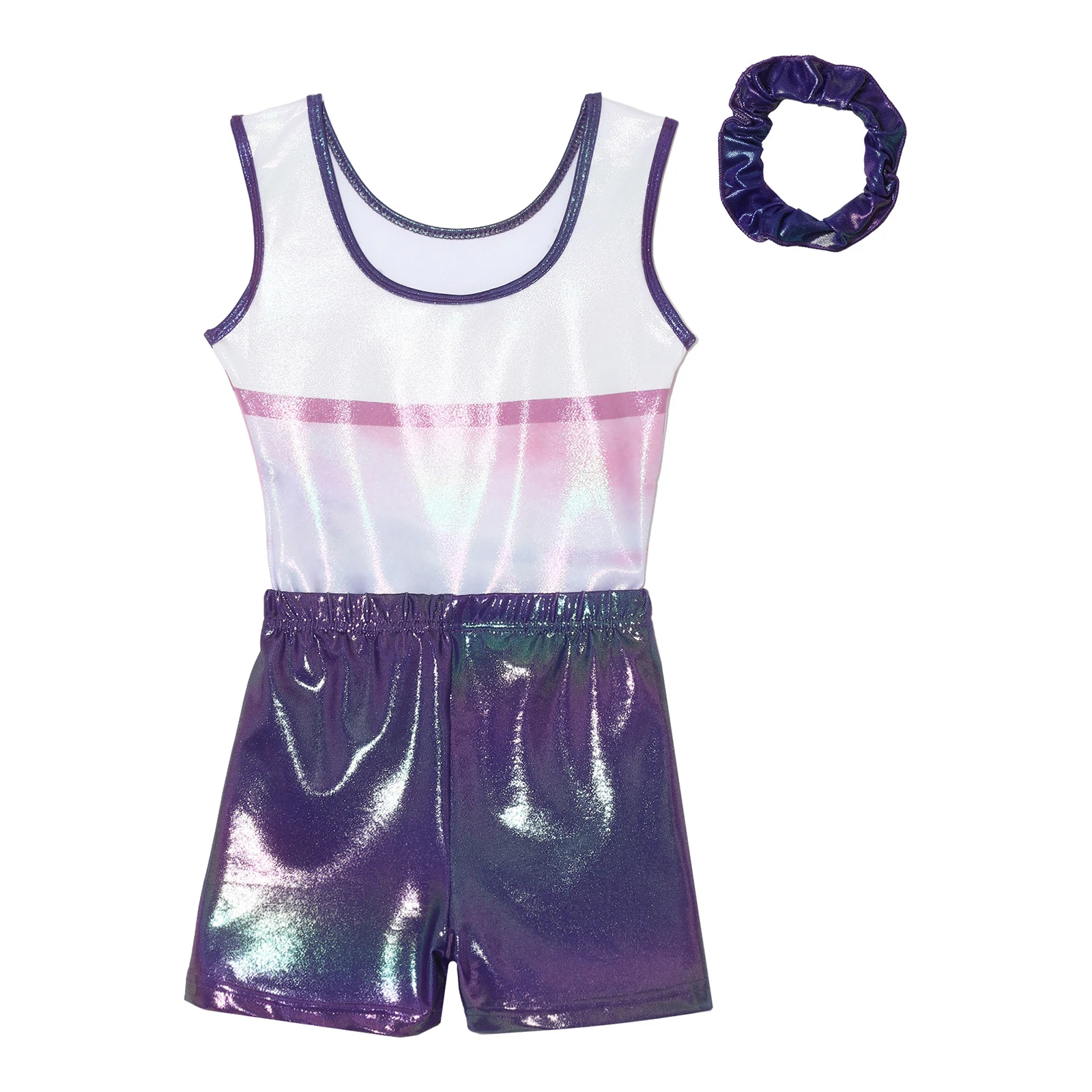 Toddler Teen Girls Shiny Metallic Ballet Jazz Dance Leotard Rhinestone Inlaid Sleeveless Gymnastics Suit For Stage Show Practice