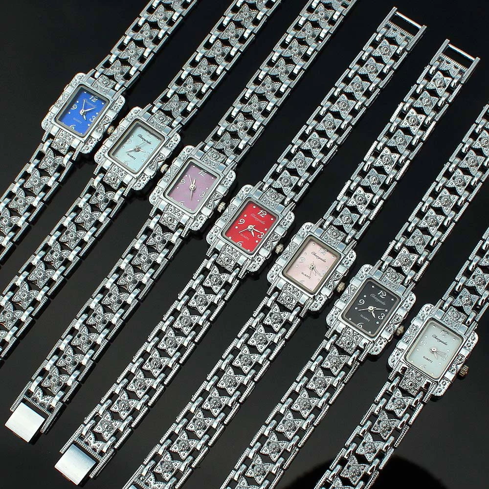 Montre à Quartz pour femmes, cadran rectangulaire, argent, acier inoxydable, cristal, à la mode, grandes relojes, offre spéciale