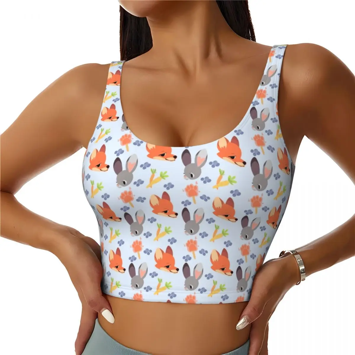 

Custom Women Judy Nick Funny Cartoon Sports Bras Zootopia High Impact Gym Workout Running Crop Tank Tops