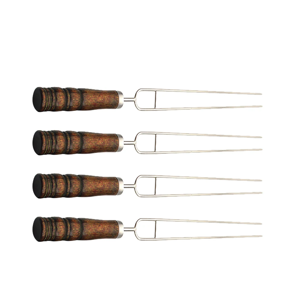 

4pcs Stainless Steel Bbq Forks Rustproof Lightweight Barbecue Skewers For Outdoor Camping Restaurant Grilled Chicken Wings