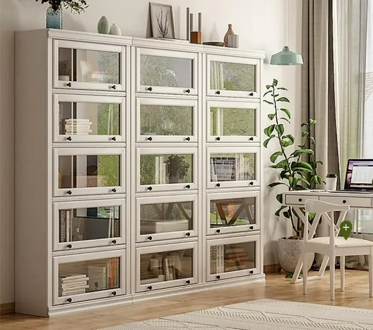 Solid Wood Bookcase Dustproof Glass Door Bookshelf Shelf with Door Floor Display Cabinet Children's Cabinet Storage Cabinet Hous