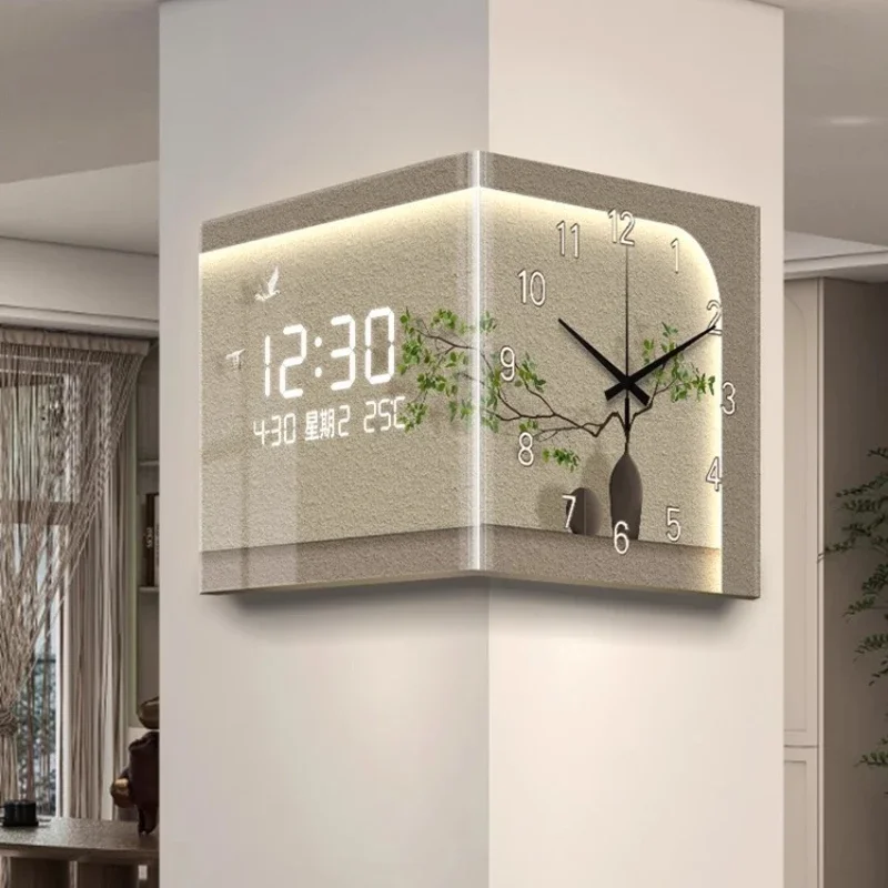 Living Room Corner Clock Wall Hanging Luxury Design Nordic 12 Inch Digital Clock Insert Power Light House Home Decoration