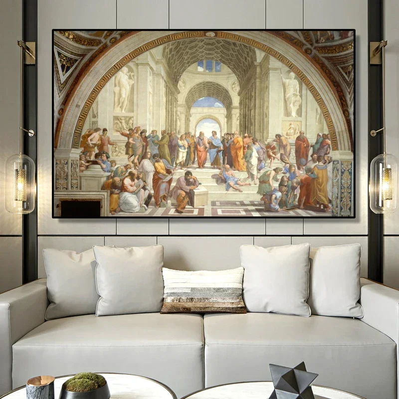 (1PC Unframe)Famous Painting Art School of Athens by Raphael, Posters and Prints on Canvas Wall Art Pictures