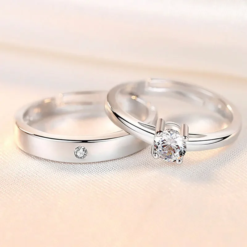 Couple Rings 2pcs 925 Silver Zircom For Women Man Exquisite Student Girlfriend Silver Jewelry