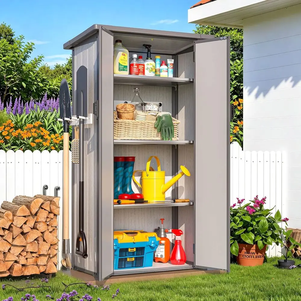 

Weather-Resistant Tall Plastic Outdoor Storage Cabinet with Reinforced Floor and Adjustable Shelves