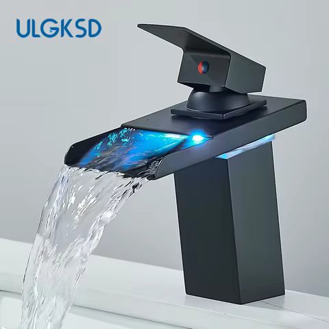 Black LED Bathroom Basin Faucet Temperature Induction Change Color Hot Cold Water Mixer Taps with Battery Box Deck Installation