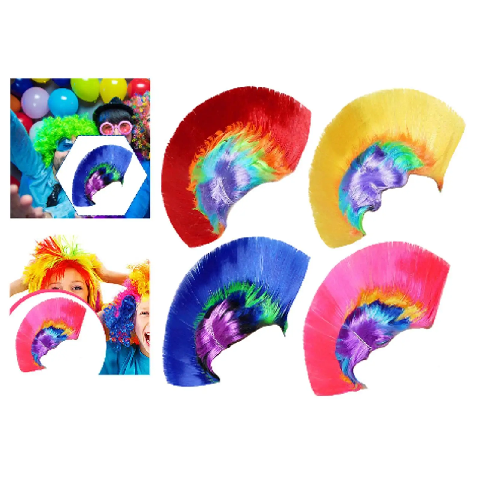 Rainbow Mohawk Wig for Adults Rocker Wig for Themed Party Carnival Masquerade