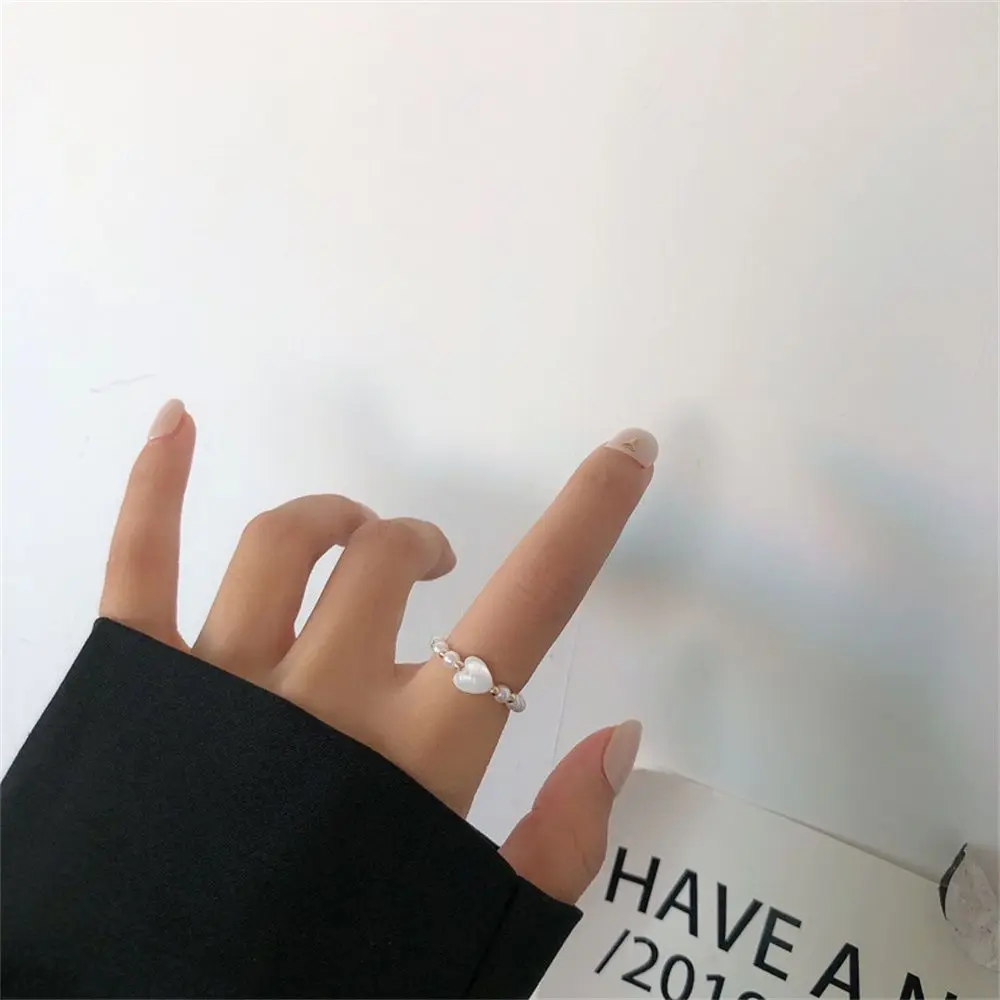 Romantic Luxury Wedding Gift Jewelry Heart Shape Imitation Pearl Ring Adjustable