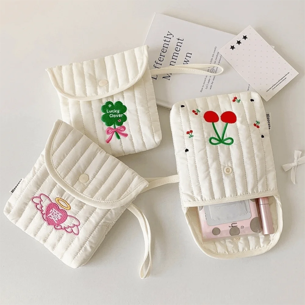 

Large Capacity Embroidery Cherry Cosmetic Bag Cat Square Makeup Bag Menstruation Towel Storage Cotton Cloth