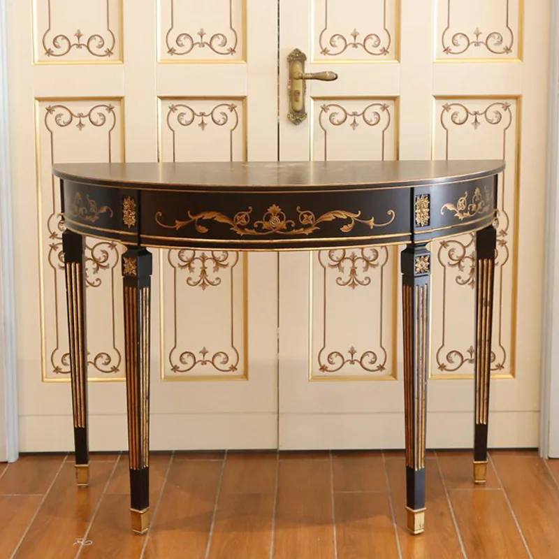 Black Gold Decoration Hand Painted 1.2 M Semicircle Console Villa Showroom Decorative Table