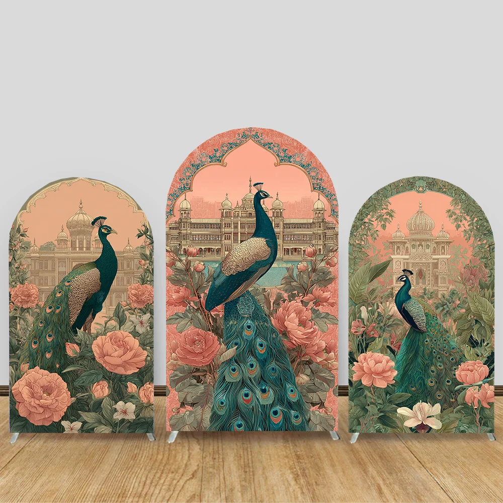 

Custom 2-Sided India Style Peacock Floral Adult Wedding Bridal Shower Party Cover Chiara Arch Background Decor Backdrop
