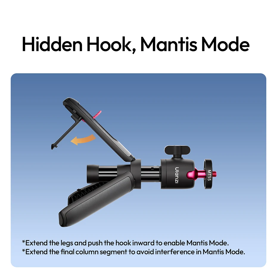 Ulanzi MT55 SnapGo Mini Selfie-Stick Stativ 360 ° Verstellbarer Winkel Immersiver POV 1/4'' Halter für Kamera, Handy, Videoleuchte – Detail 5