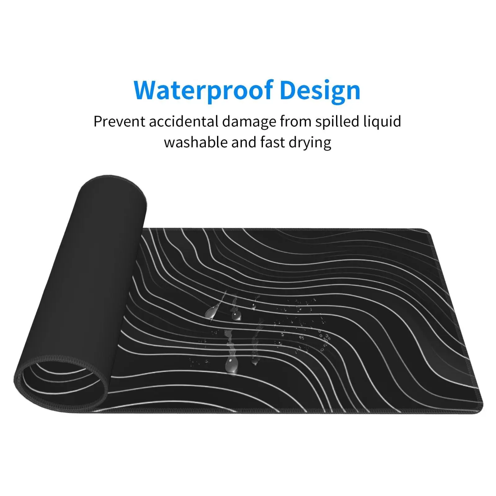 Gaming Mouse Pad Topographic Map Black Non-Slip Rubber Base Mousepad with Stitched Edges Keyboard Laptop Mat for Gamer Desktop