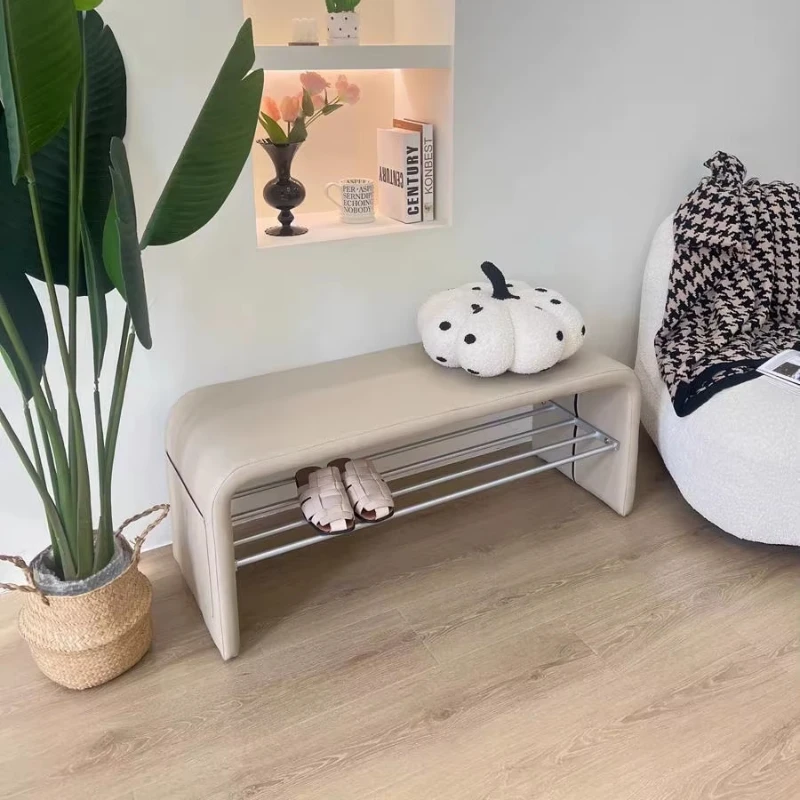 tw-Elegant Entryway Shoe Bench Solid Wood Shoe Changing Stool with Storage Bag Luxury Style