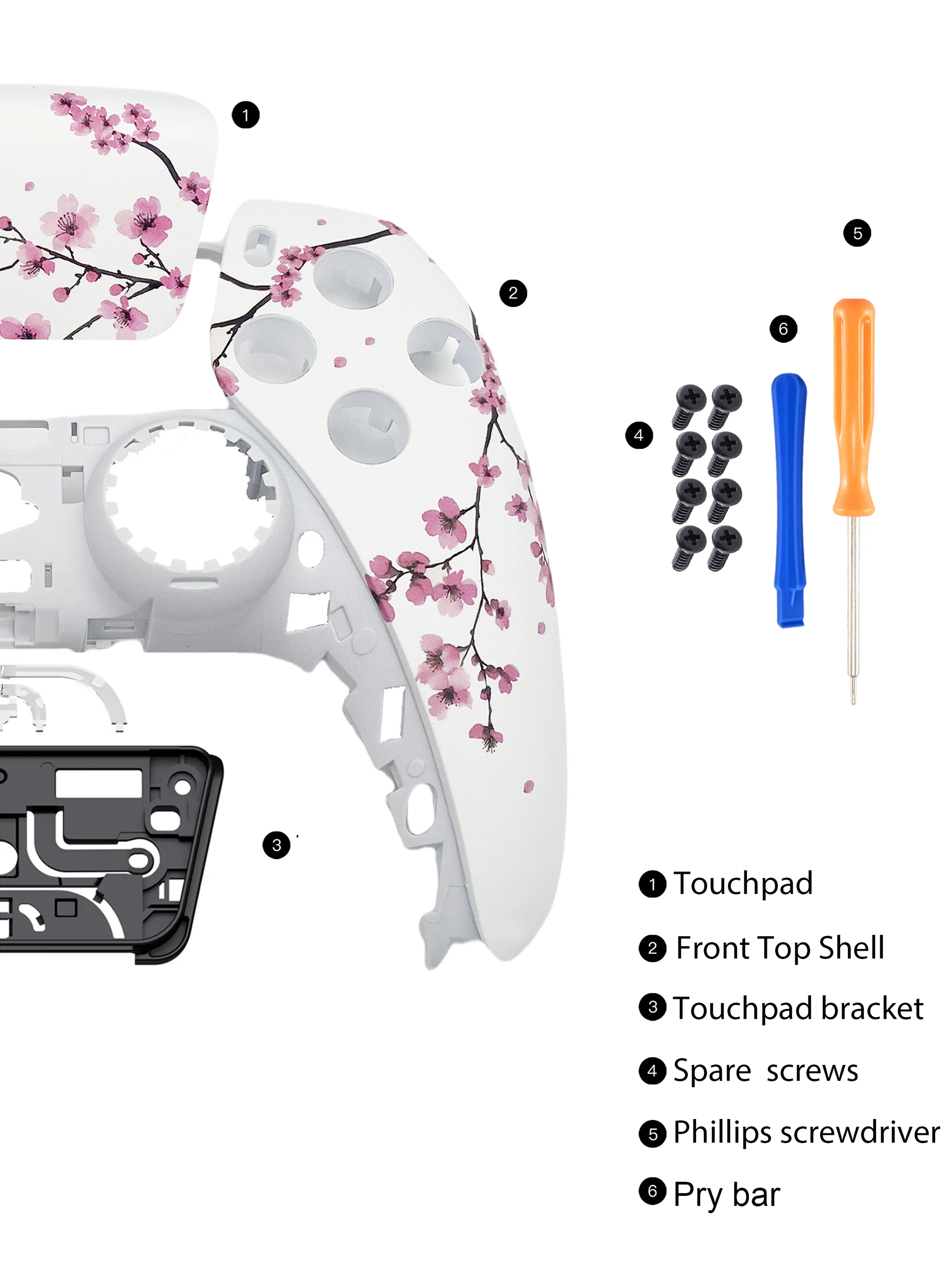 Rosa Sakura PS5 Controller-Gehäuseabdeckung mit Touchpad für DualSense Controller, Ersatz für BDM-010 bis BDM-060 – Detail 6