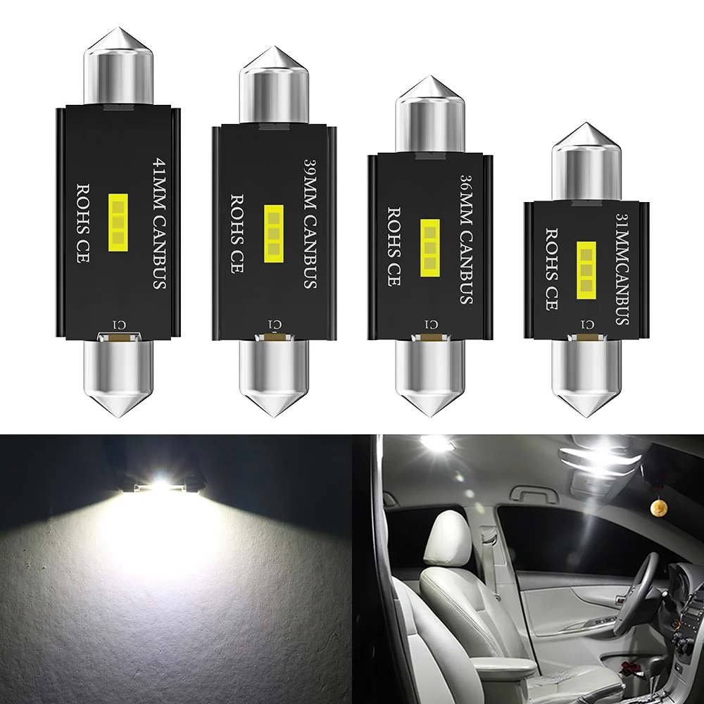 Guadsun 2x Festoon C5W C10W 31mm 36mm 39mm 41mm Canbus LED Bulbs 1860 Chips White Car Interior Reading Light License Plate Lamp