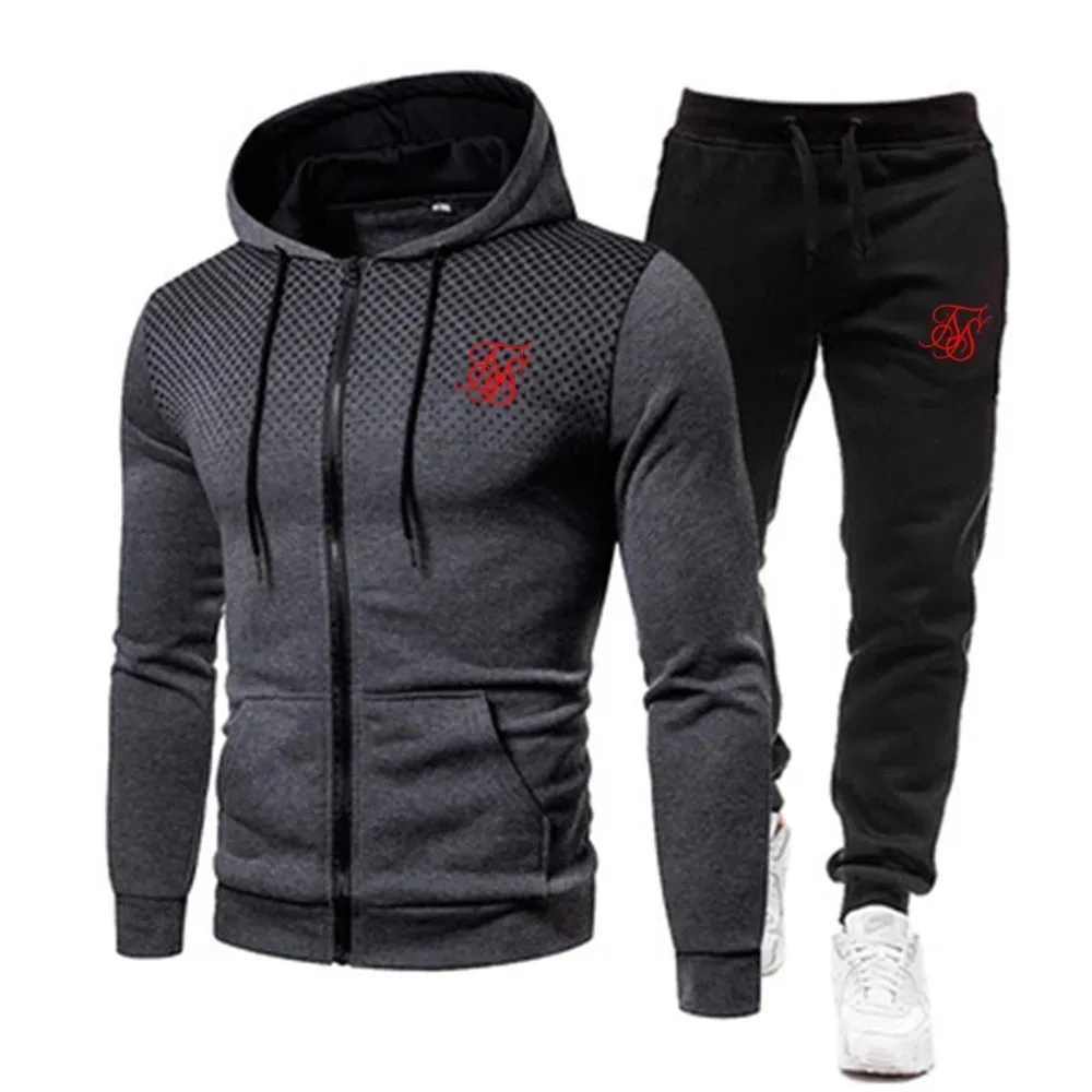 Men\'s Hoodie suit fashion sik silk brand print autumn casual Hoodie+pants men suit sports two piece Men Clothes Sportswear Sets