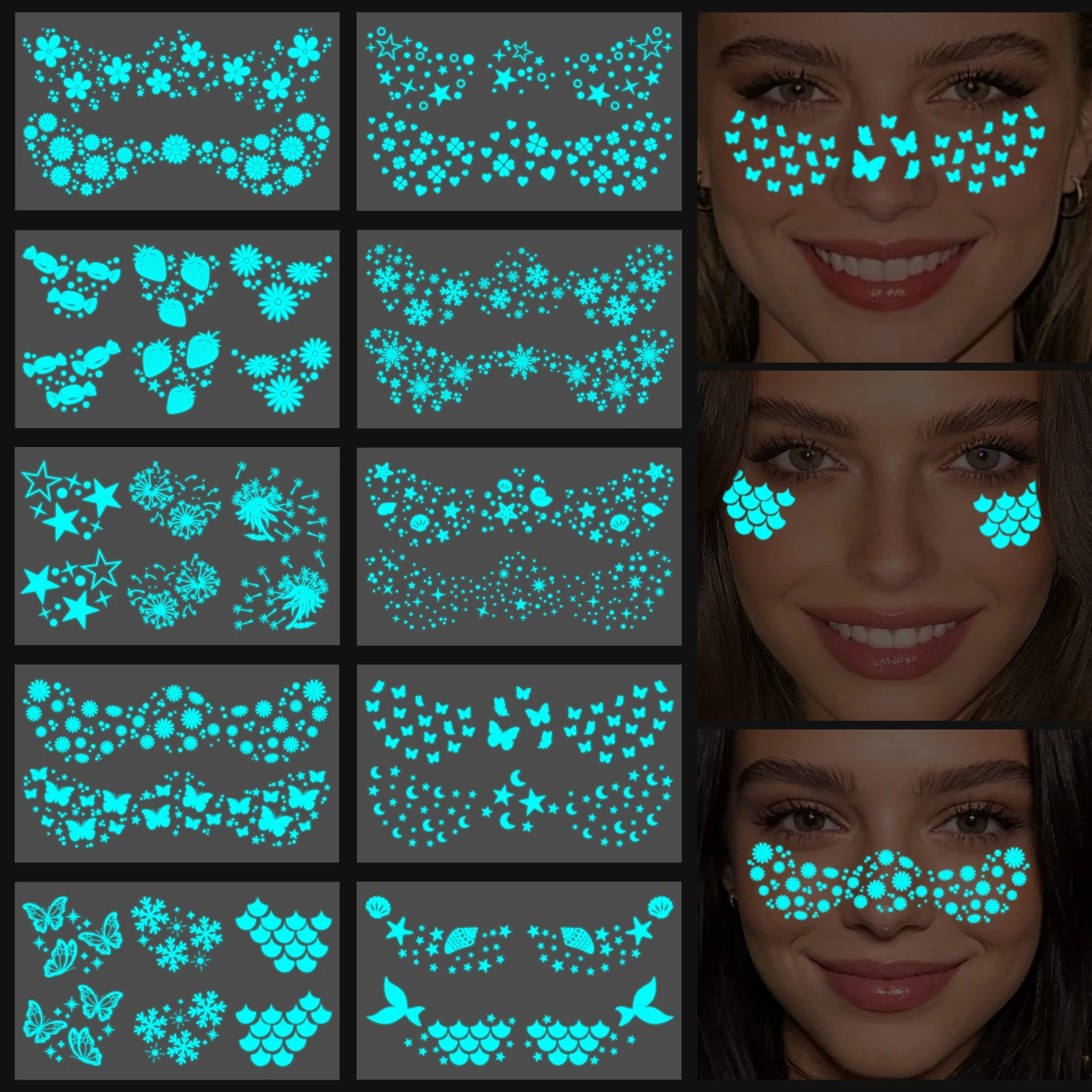 10 Sheets Glow Freckle Temporary Tattoos -Friendly Fake Freckles Stickers, Luminous Waterproof Body Art for Cheeks Nose, Perfect