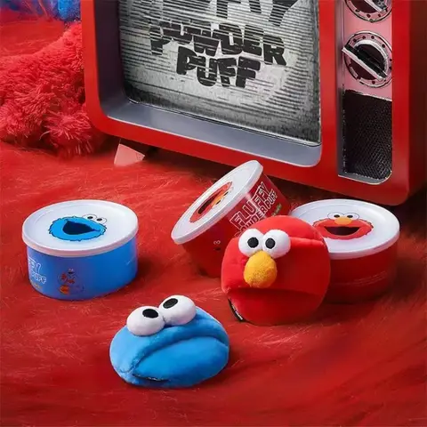 세서미 스트리트 엘모 쿠키 몬스터 크리에이티브 귀여운 큰 눈 모양 두꺼운 플록 파우더 퍼프, 소녀 메이크업 루즈 파우더 퍼프 선물 Best5