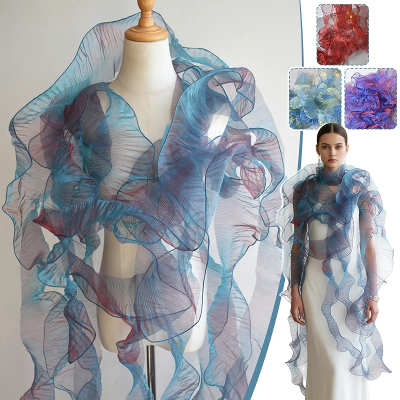 

100x13cm Glazed Organza Lace Trim Transparent Hard Ruffles Big Wave Pleated Fabric Diy Sewing Wedding Dress Costume Accessories