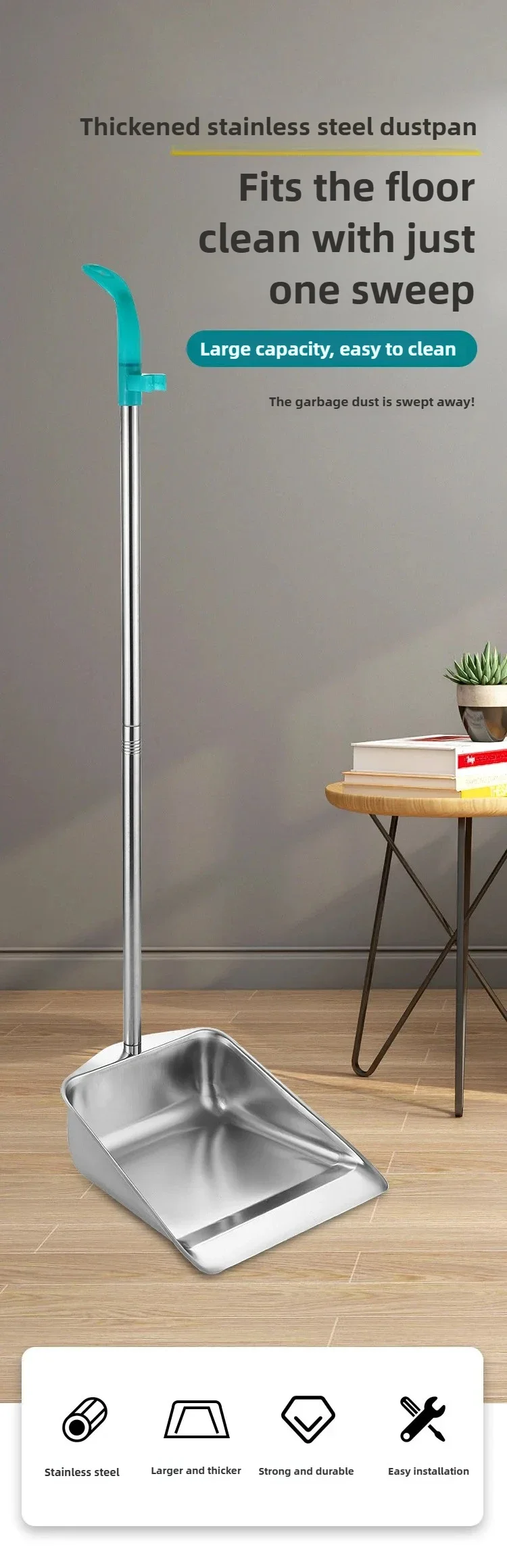 Edelstahl Kehrschaufel Haushalt Reinigung Verdickt Eimer Einzigen Outdoor Müll Schaufel Kehren Müll Asche Eimer Werkzeuge Hause – Detail 1