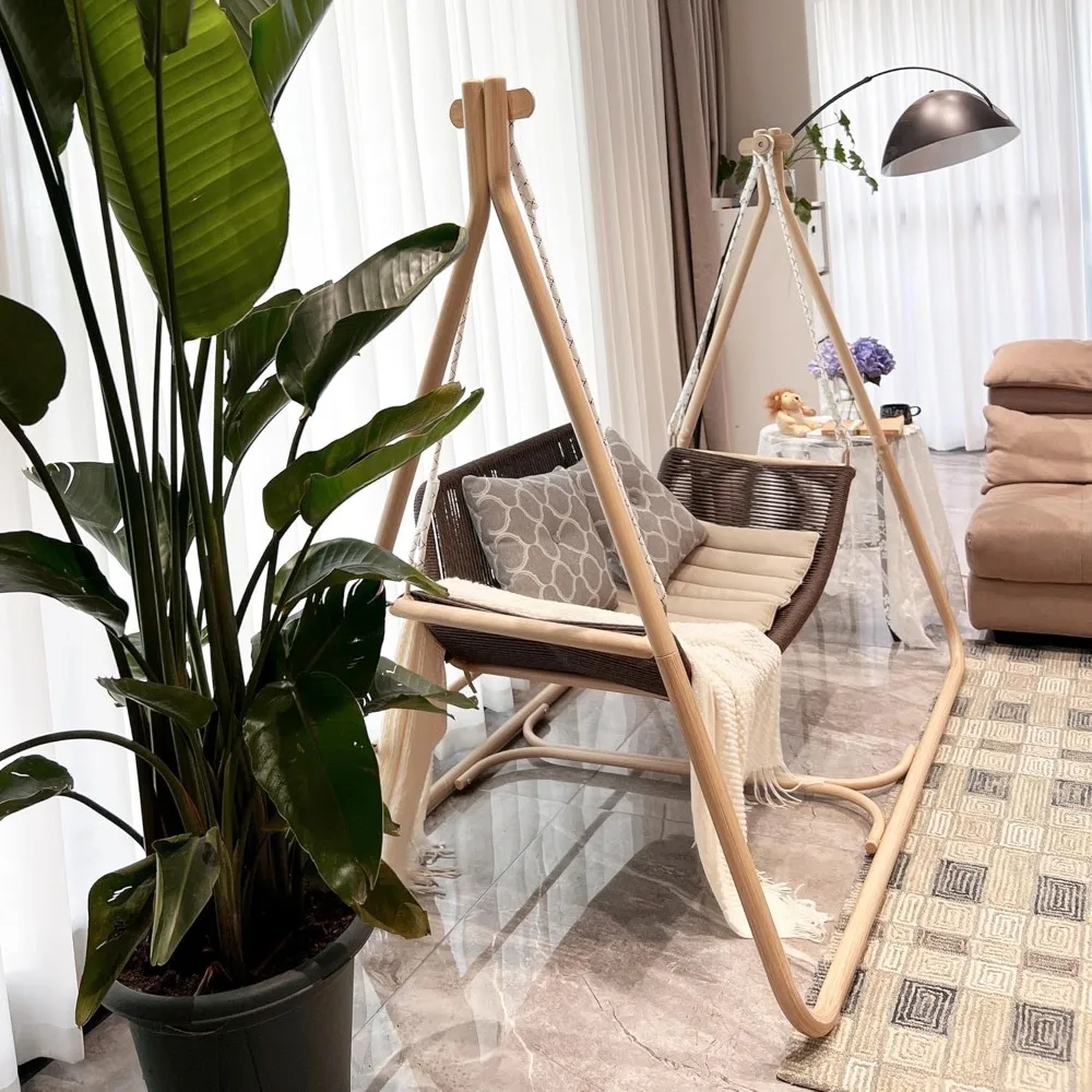 Swing Chair with Stand Hand-Woven Rattan Hanging Hammock Chair with Cushion and Pillows Indoor Swinging for Bedroom Balcony