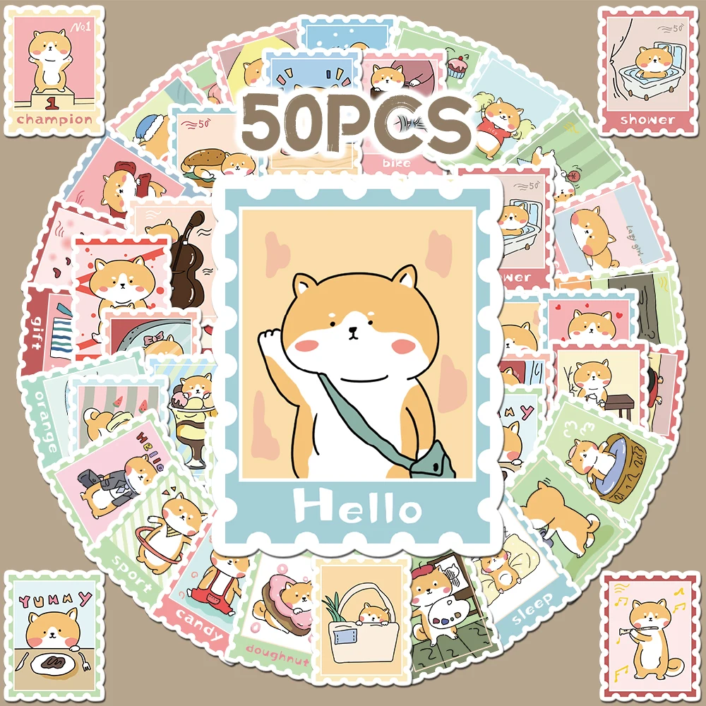 

50pcs cartoon doge Shiba Inu stamp themed decorative stickers for New Year gift party decor laptop notebook