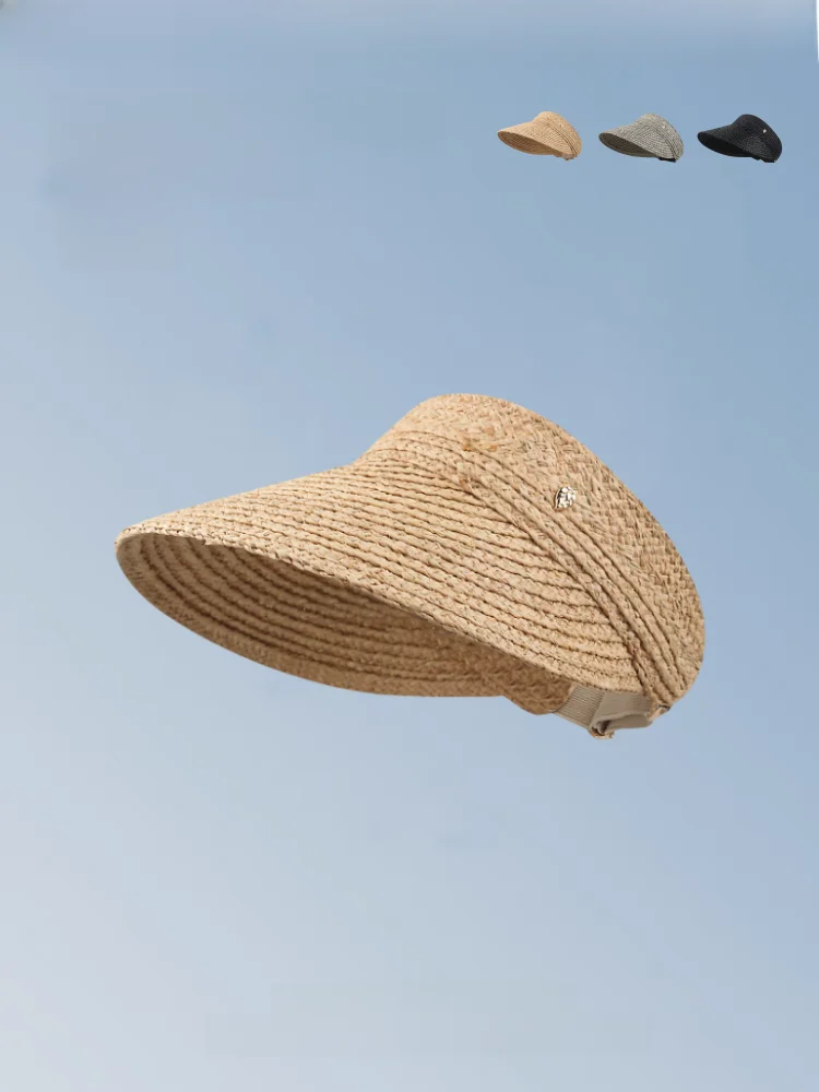 Lafite Straw Summer Breathable Women's Hat Sunshade Empty Top Casual Style Khaki Color Versatile All-Match Large Brim Cap
