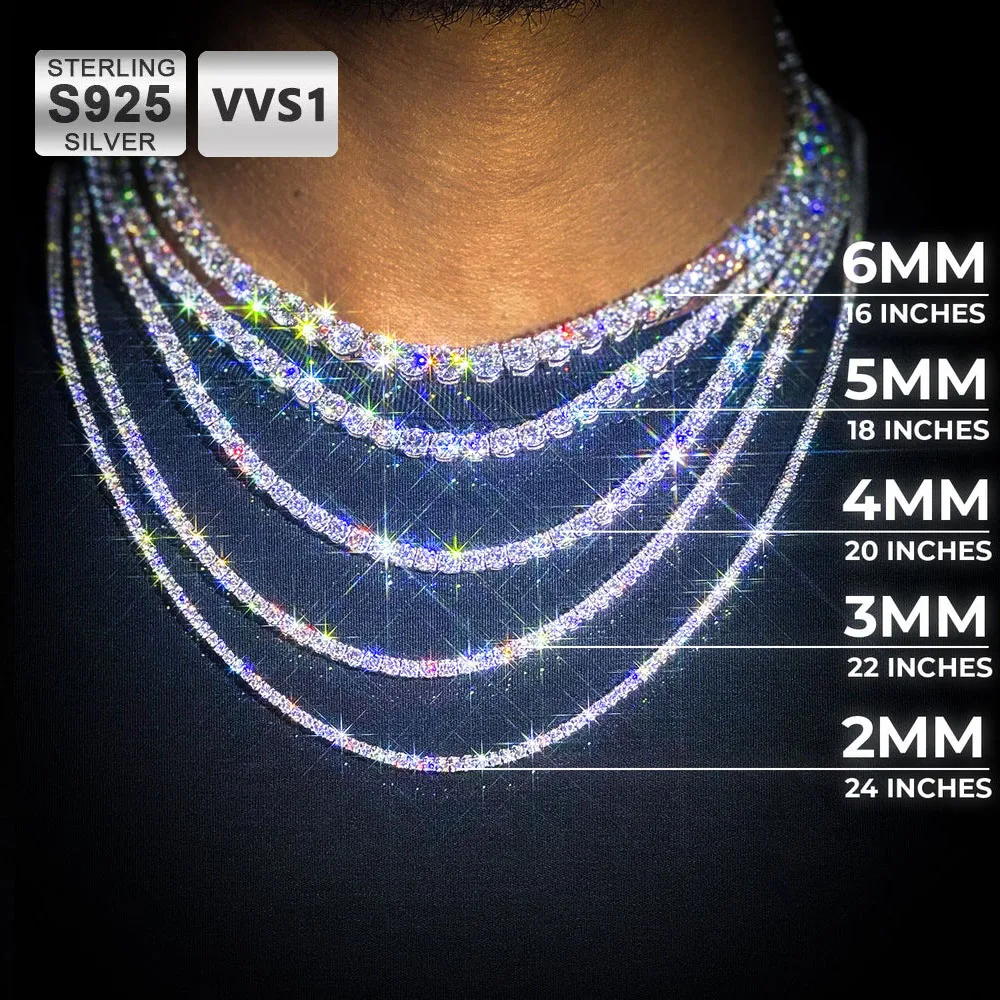 

ICEBLING Iced Out Муассанит Теннисная цепочка Мужчины Женщины Хип-хоп Ювелирные изделия Ожерелье из серебра 925 пробы VVS с сертификатом GRA