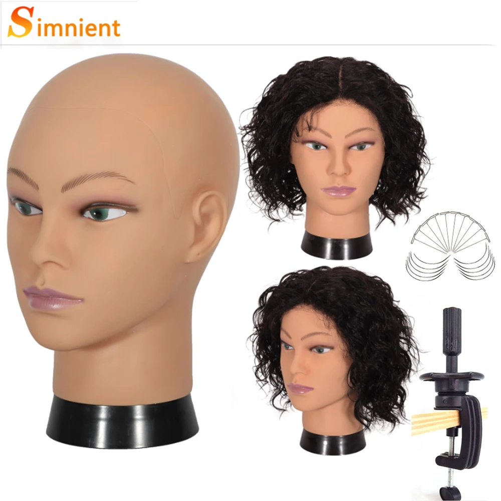 Bald Mannequin Head Stand Professional Cosmetology Wig Training Head for Wig Making Display Hat Glasses Scarf Jewelry With Clamp