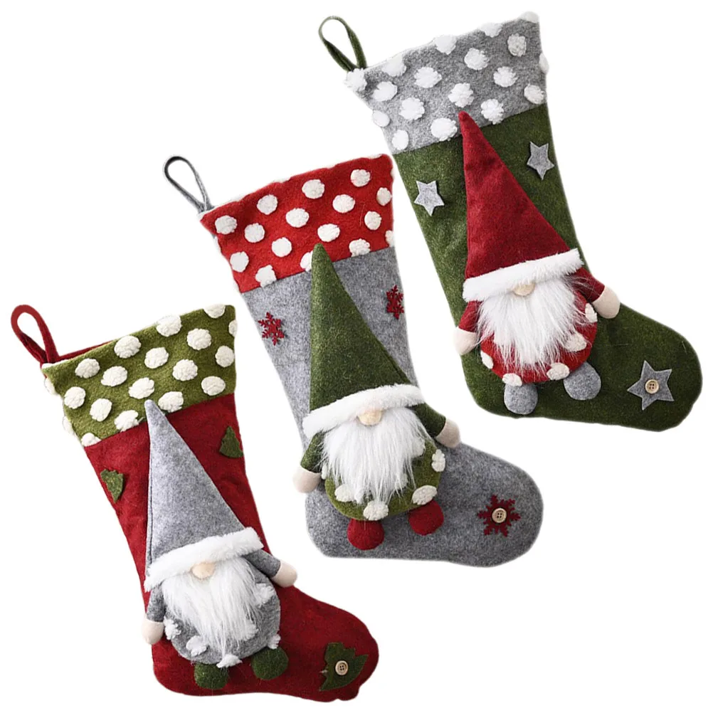 

3pcs Christmas Stocking Large Xmas Hanging Sock Candy Gift Bag Holiday Decor Fireplace Wall Door Tree Ornament Farmhouse Window