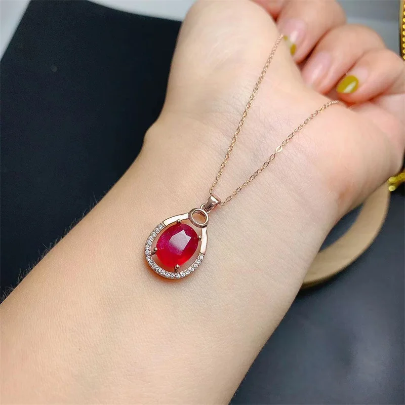 

Natural Pigeon Blood Pendant Necklace Large 925 Silver 10x8mm Elegant Gorgous Wedding Gift for Women with Certificate