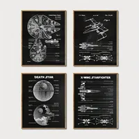 Vintage Star Wars Patent Poster X-Wing Schematic Diagram Art Prints Millennium Falcon Spacecraft Canvas Painting Men Cave Dec