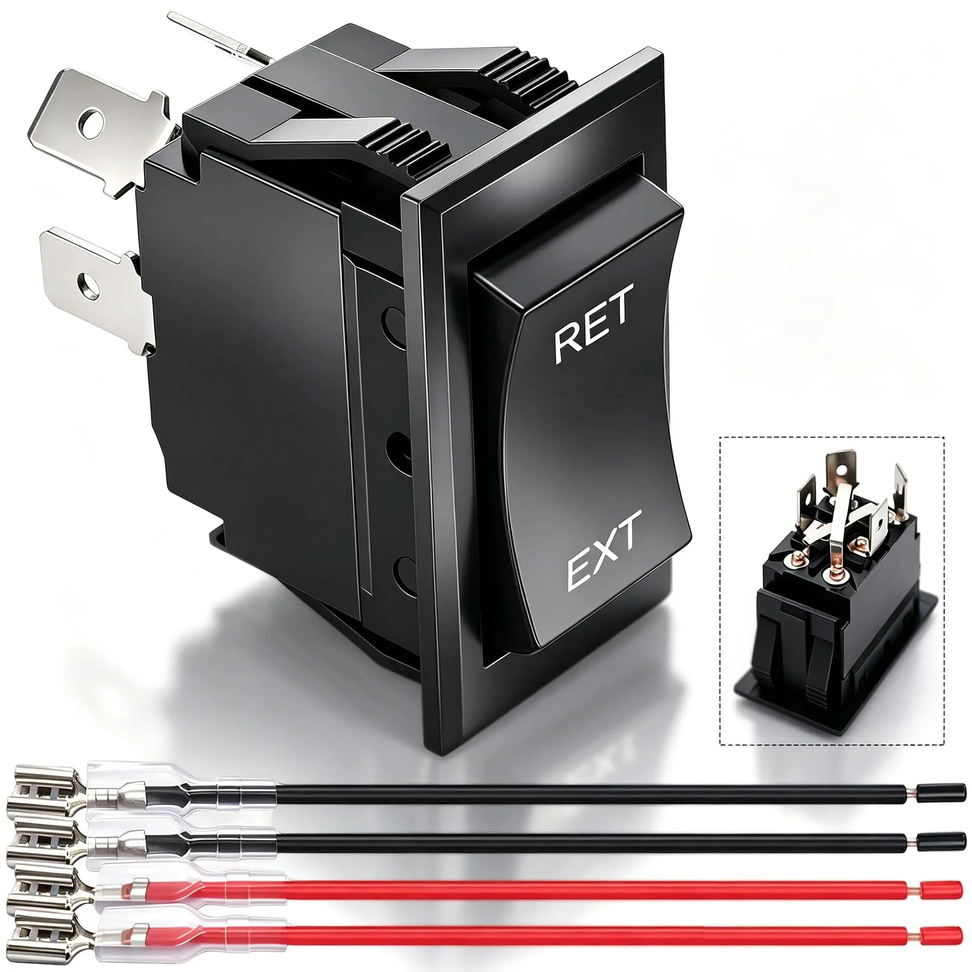 12V DPDT Momentary Reverse Polarity Rocker Switch RET EXT Power Jack Motor Control Motor Control Power Jack Terminal 4 Pin