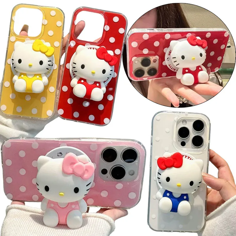 حامل قبضة الهاتف المحمول المغناطيسي Hello Kitty قابل للطي لهاتف Magsafe IPhone مقبس جيب حامل هاتف لطيف لهاتف Samsung Mac Bracket #1