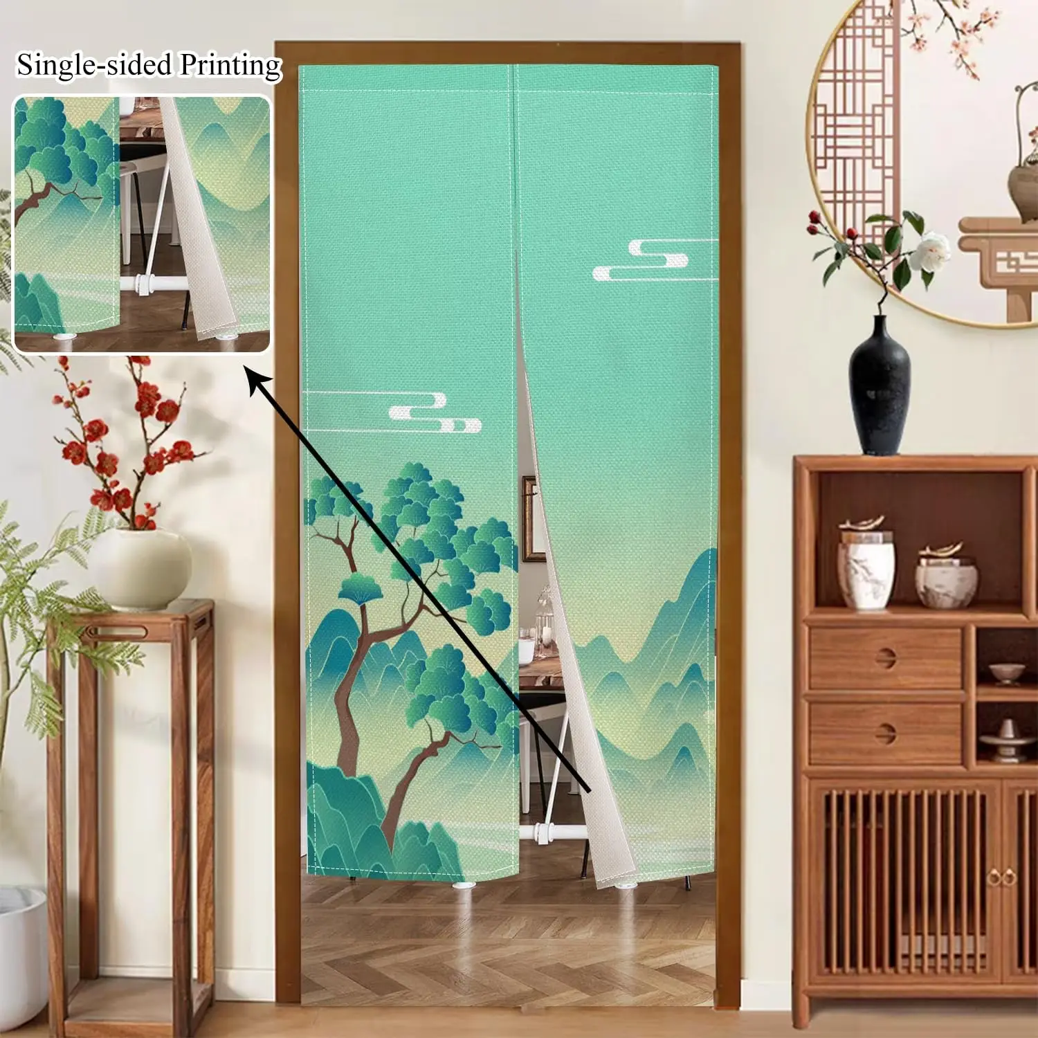 Japanese Doorway Curtain Noren Chinese Traditional Pine Tree Painted Japanese Long Style Noren Doorway Curtain Tapestry for Hang