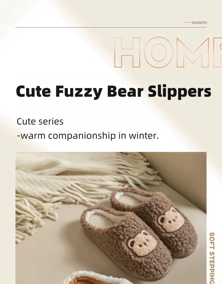 TZLDN Mode männer Hausschuhe Winter Warme Cartoon Bär Schöne Innen Weiche Sohle Nicht-slip Schlafsaal Kausalen Hause Plüsch schuhe Paar – Detail 1
