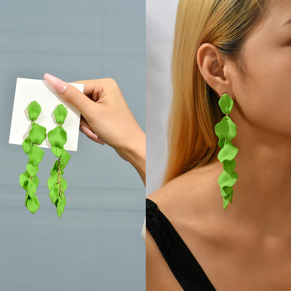 Korean Fashion Acrylic Petal Flower Tassel Dangle Earrings For Women Luxury Vintage Fairy Wedding Party Jewelry Accessories Gift
