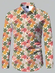 Retro 2024 Men's New Comfortable Long Sleeve Shirts New Casual Design Shirt Fashion 3D Printed Flower Pattern Men's Clothing