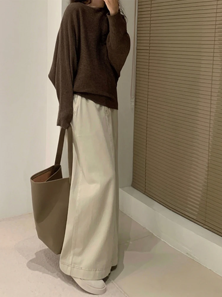Basic Versatile High Waist  Color Denim Skirt for Women Fashionable A-Line Midi Skirt Spring Autumn Wear Cotton 100%