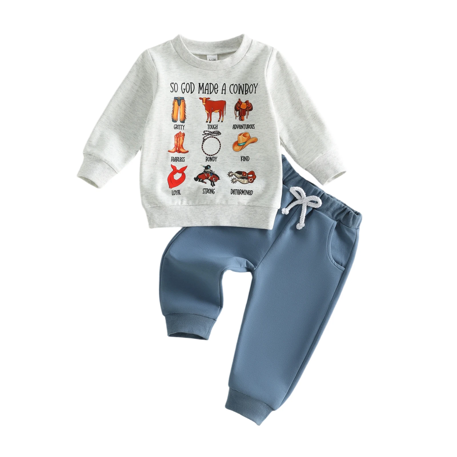 Toddler Baby Boy Western Outfits Printed Long Sleeve Sweatshirts and Jogger Pants 2 Piece Winter Fall Set
