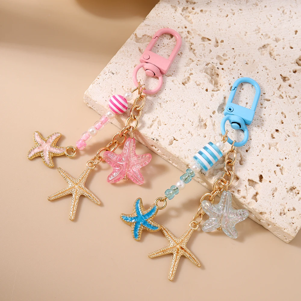 Aihua Niedlicher Seestern-Schlüsselanhänger für Frauen und Mädchen, Schicker Sommer-Strand-Schlüsselring, Anhänger für Handtaschen-Deko, DIY Handgemachter Schmuck, Geschenk – Detail 3