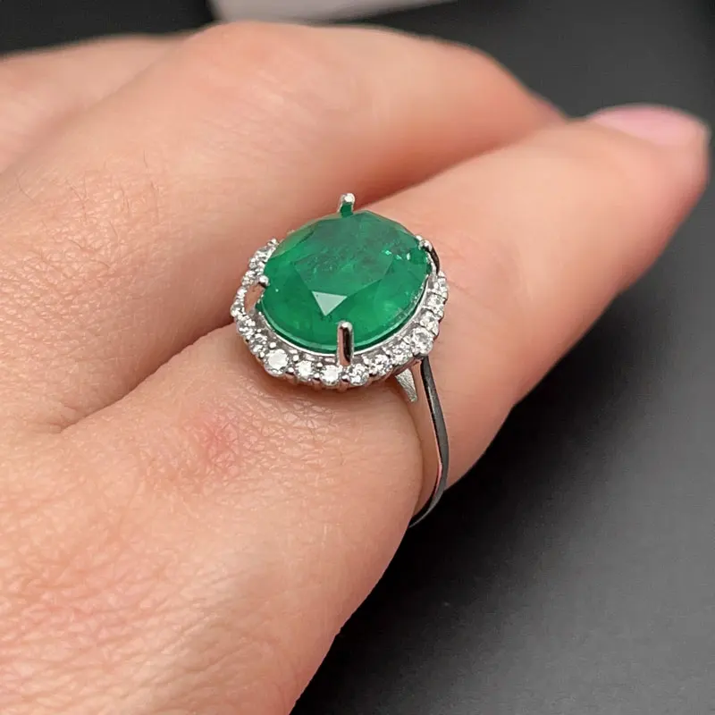 Real Sterling Silver Crystal Ring Man Made Emerald Color Gemstone Ring with Gold Plated 925 Silver Lab Created Crystal Jewelry
