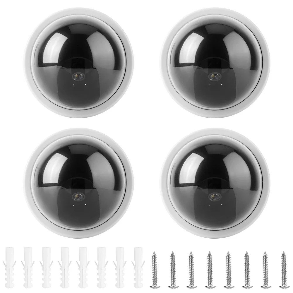 4pcs Dome Simulation Camera CCTV Dummy Fake Security Camera With Flashing Led Light (White)