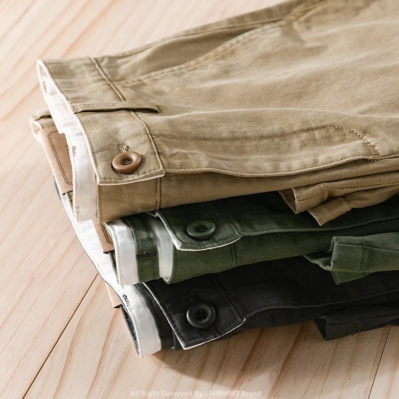 7701 Summer Fashion Men's Simple Basical Cargo Shorts Japan Style High Quality Cotton Solid Color Casual Loose Half Length Pants - Image 4