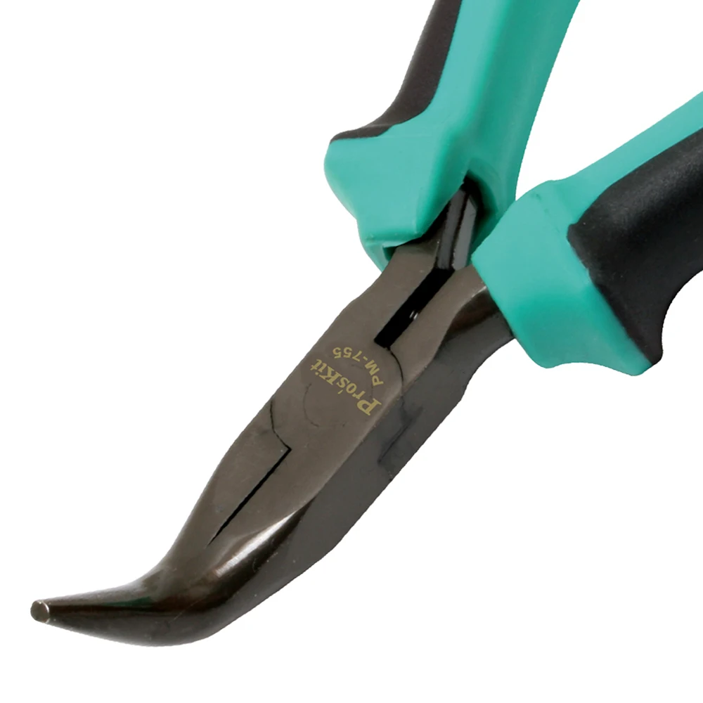 Pro'sKit PM-755 5-Zoll Zweifarbige Rutschfeste, Verschleißfeste Mini-Gebogene Spitzzange, Schneidzange, Drahtschneider, Handwerkzeug – Detail 6
