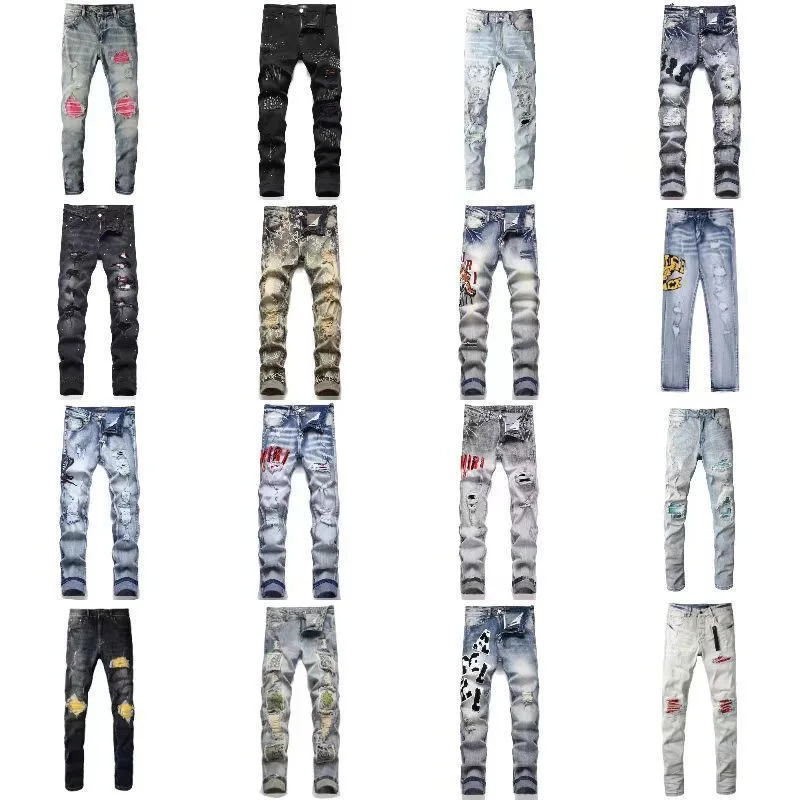 2025 Men's jeans with ripped patches, trendy stretch, slim fit, and versatile men's pants