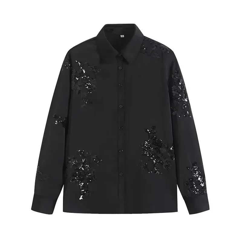 2024 camicia di raso con paillettes alla moda da donna e pantaloni a vita alta con coulisse Set vestito di moda per le vacanze della gioventù Chic