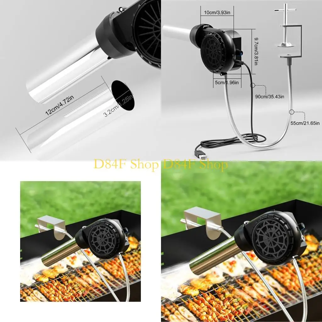 

D84F Удобные для путешествий воздушные насосы для барбекю, вентилятор с USB-управлением для усиления пламени во время пищи на