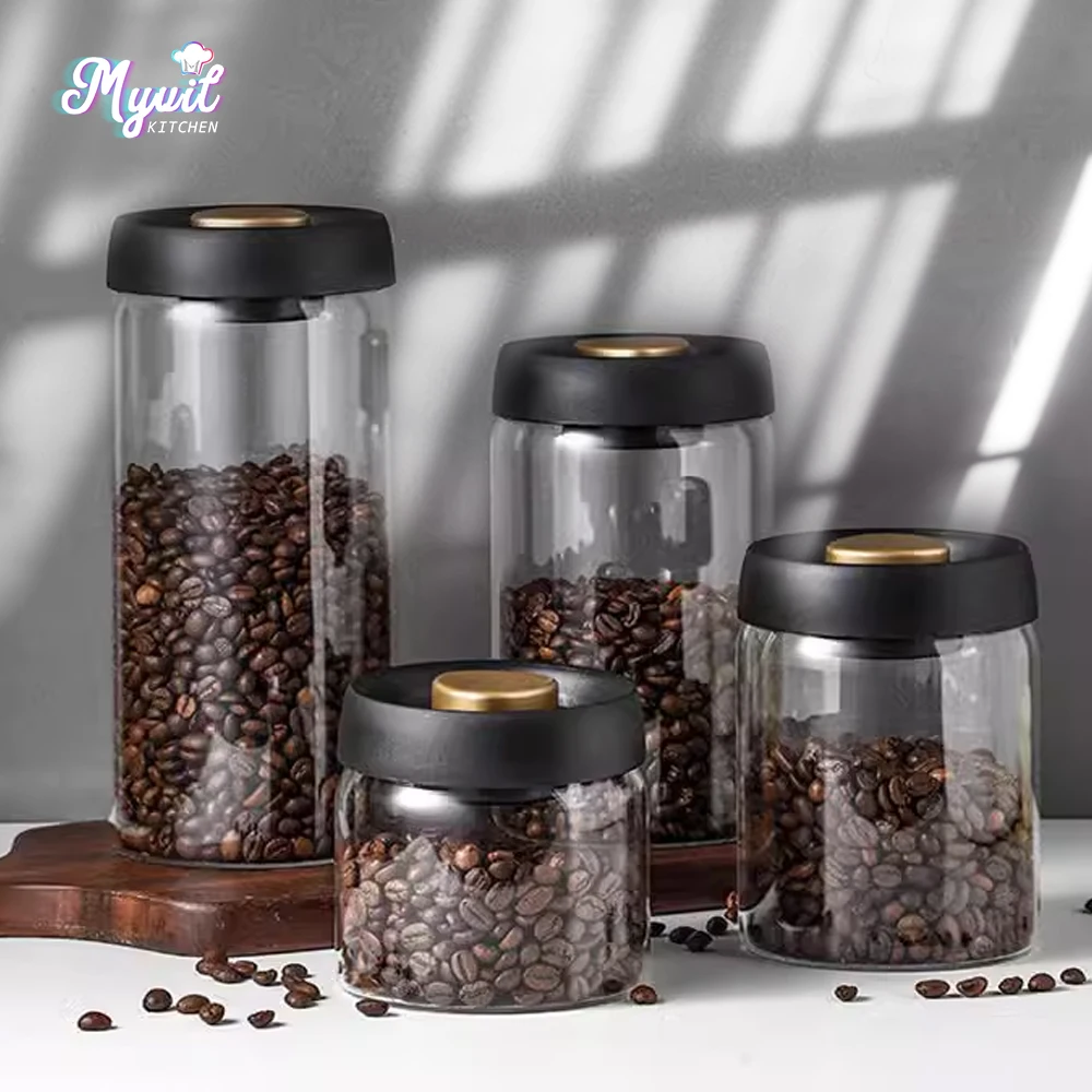 Coffee Beans Vacuum Sealed Tank Transparent Glass Food Storage Jars Household Moisture-proof Air Extraction Airtight Container